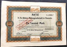 H.Th. Böhme AG, akcje 1000 marek, Chemnitz 1922