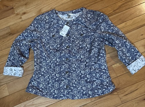 Women’s L Christopher & Banks, Button Up fashion jacket Blazer NWT Blue Paisley - Picture 1 of 7