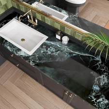 15.7"x118" Black Green Marble Contact Paper for Countertops Waterproof Bathro...