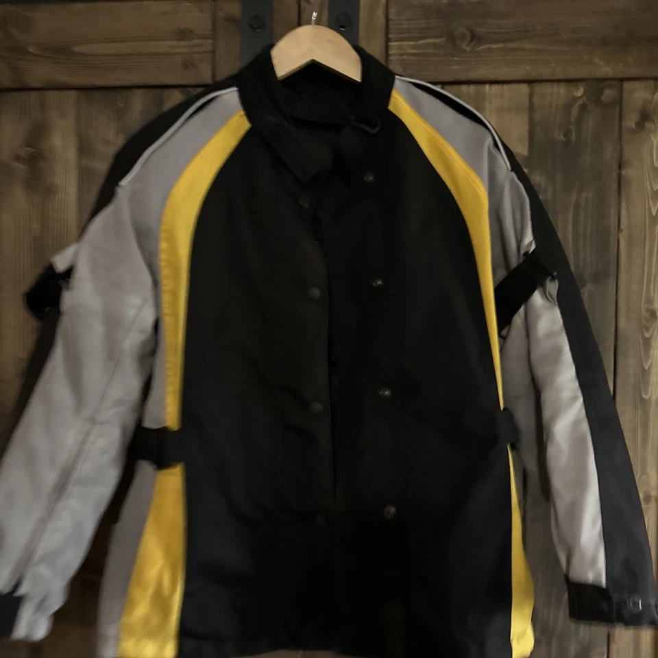 Tourmaster Motorcycle Rain Jacket Mens Yellow Black Lined Vented Sz M - Image 2 of 4