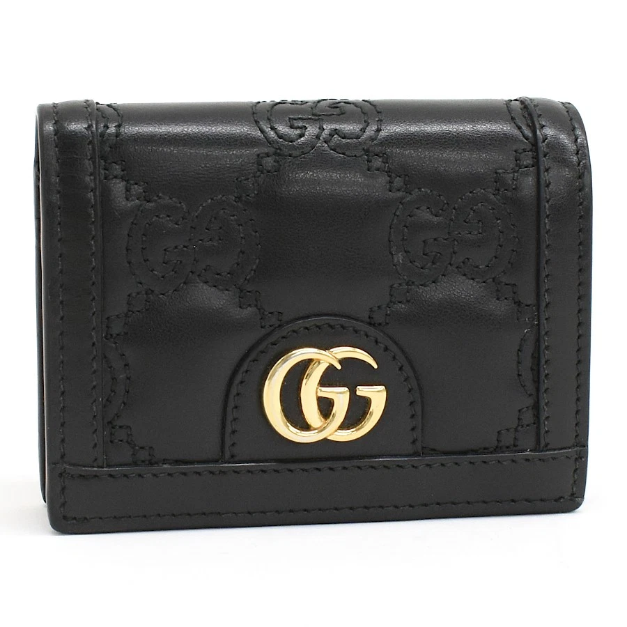Gucci — Gucci Bi fold Wallet 723786 GG Matelass Leather Black Gold Hardware GUCCI From