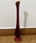 Vintage Fenton Amberina Hobnail Red Swung Glass Bud Vase Mid Century 12.25” Tall