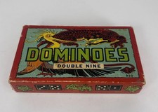 Vintage Rare Double Nine Wooden Dragon Dominoes 920 Halsam 56 pcs Complete Set