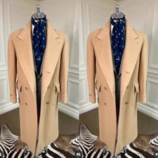 Winter Men's Overcoat Wide Peak Lapel Double-breasted Wool  Long Wool Jackets