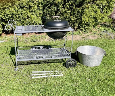 Vintage 1960s Woodard Seville Weber Kettle Grill Cart Wrought Iron