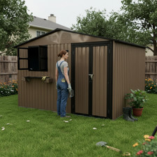 10x8FT Lockable Patio Outdoor Tool Storage Shed w/Window Doors Garden Backyard