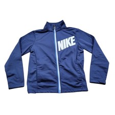 Nike Jacket Boys 6 Blue Swoosh Full Zip Long Sleeve Athletic Sporty Stand Collar