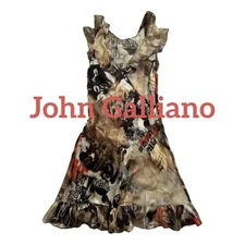 John Galliano 1990s Vintage Dior I’m a King Portrait Newsprint Silk Dress
