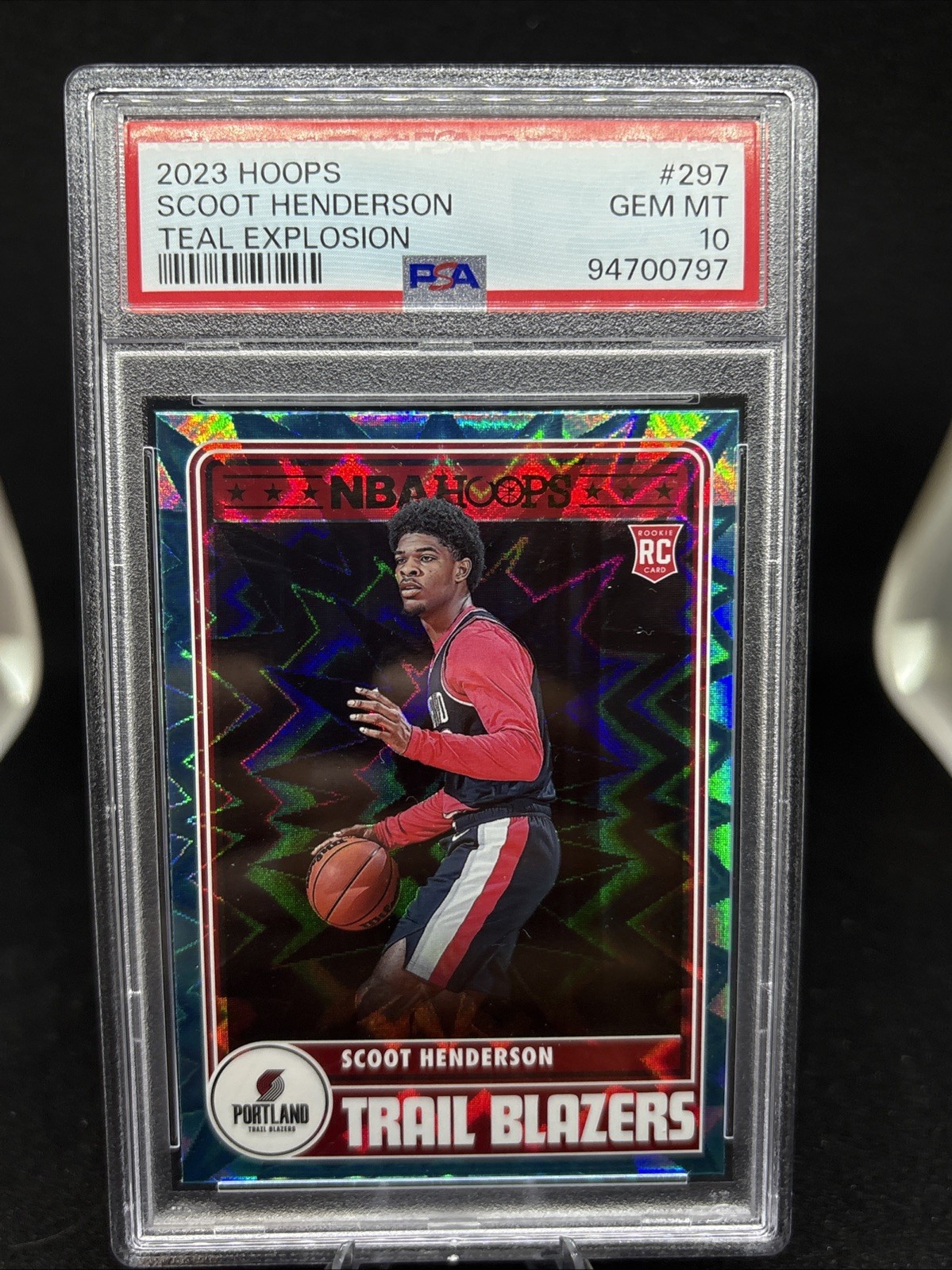 2023-24 SCOOT HENDERSON ROOKIE NBA Hoops Tribute Teal Explosion PSA 10 LOW POP