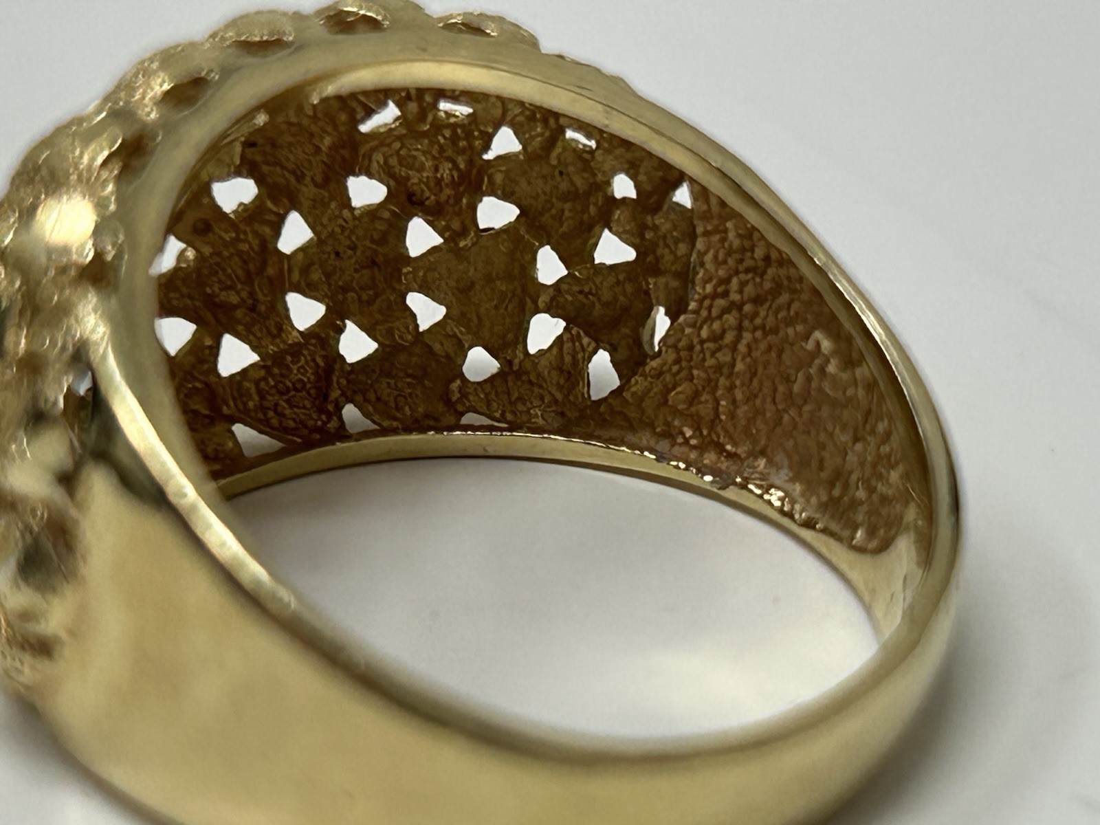 Solid 14k Yellow Gold Dome Ring, Nugget Diamond C… - image 11