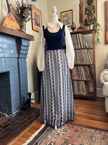 Vintage 1970 XS Ric Rack & Polka Dot Brady Bunch Style Maxi Dress Debbie Dobson