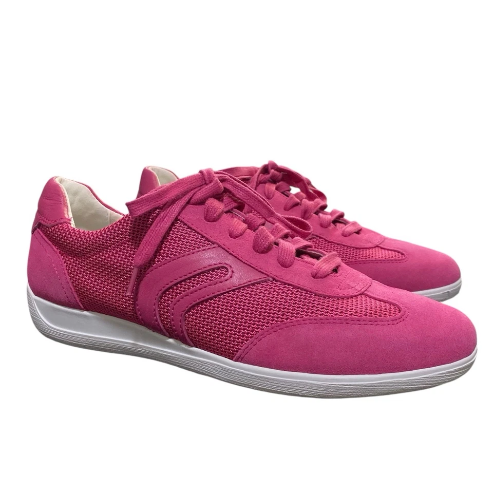 Geox Respira Mujer Parte Superior Baja Retro Delgada Rosa Gamuza Zapatilla Corredores Bajo Perfil 10 Foto 3 de 4