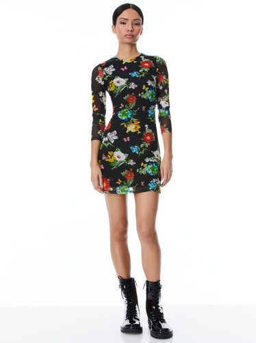 NEW Alice and Olivia Delora Long Sleeve Mini Floral Dress Size 12 Back Zipper - Picture 2 of 9
