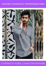 Traditional Mens Cotton Color Gray Kurta Festival Dress Kurta Shirt