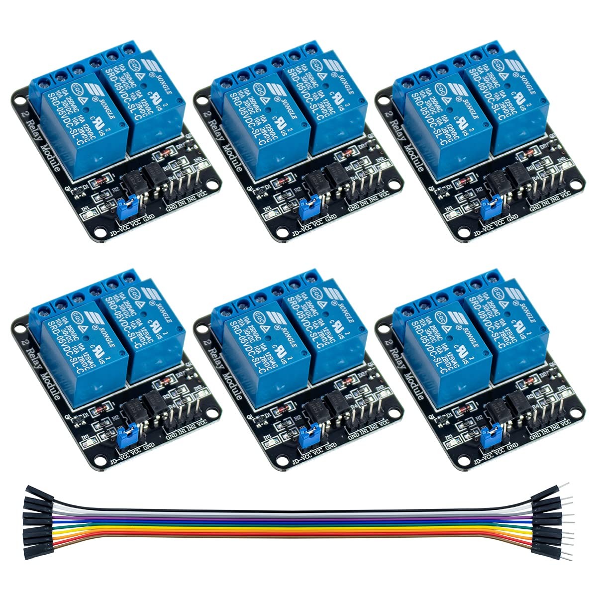 6-Pack 2-Channel DC 5V Relay Module with Optocoupler Board for Arduino Pi. Available Now for $26.48