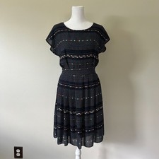 Vintage 60  s Navy Blue Polka Dot  Chevron Pattern Dress