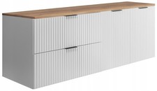 Meuble sous-lavabo suspendu FLOW 140 cm façade rainurée blanc