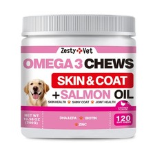 Omega 3 for Dogs 120 Fish Oil Treats for Dog Shedding Skin Allergy Salmon Oil
