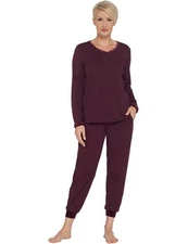 AnyBody Deep Plum Cozy Knit and Velour Jogger Pajama Set 2Pc XXS New Loungewear