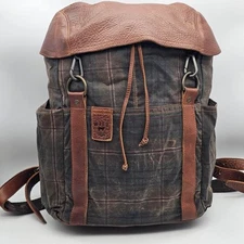Will Leather Goods Explorer Backpack Bag Tan Plaid Brown Leather Waxed Canvas 