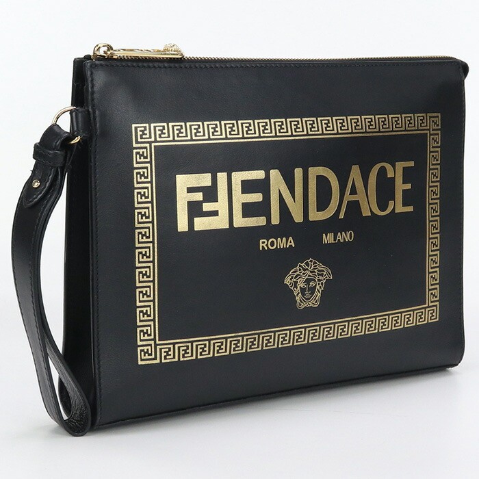 FENDI FENDACE クラッチバッグ 7VA491【ランク:A】 Fendi Fendace Clutch Bag Black W10.6 x H7.9 x D1.6 in, Rank