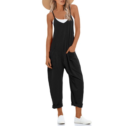 One Piece Jumpsuits for women V Neck Sleeveless Loose Fit overalls Spaghetti ...