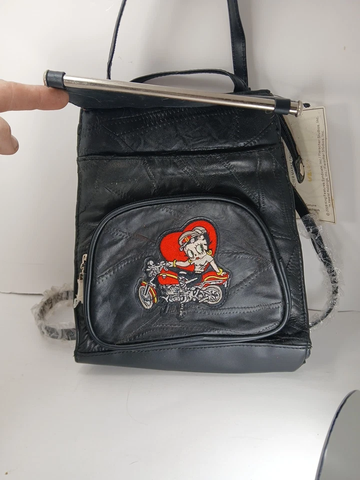 Mochila/bolso de mano Betty Boop vintage de cuero negro nuevo con etiqueta y plástico Foto 4 de 4