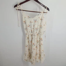 Everly Floral Print V-Neck Lightweight Ruffled Top Mini Dress Ivory Size S