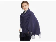 Pashmina Shawl Scarf Wrap 77” L x 26” W  Navy Blue Soft Cozy Polyester Blend