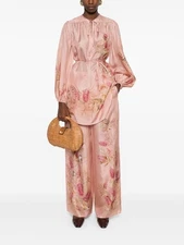 BNWT Zimmermann cascadian tunic top and Pant silk set pink Botanical sz 2 /AU 12