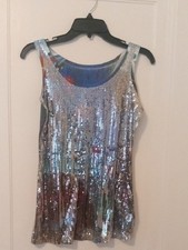 Silver Sequin Sleeveless Tank Top, medium