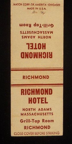 1940s? Richmond Hotel Grill Tap Room North Adams MA Berkshire Co Matchbook