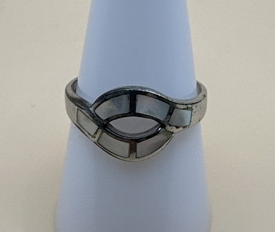 925 Sterling Silver White Inlay Ring /Size 8.75