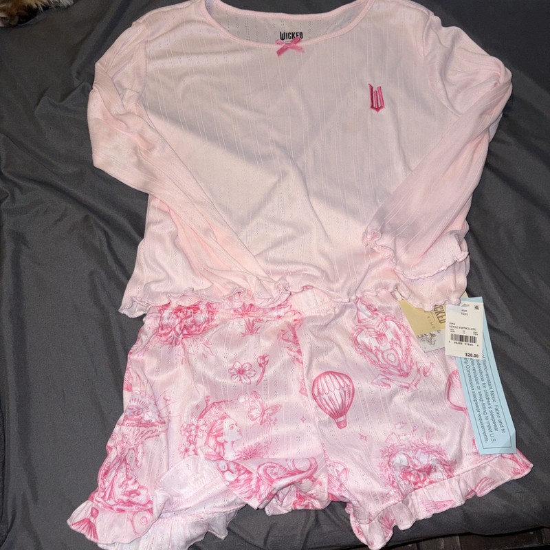 NWT Wicked Girls Pajama Set Size Medium (8) Pink Long Sleeve Top & Shorts