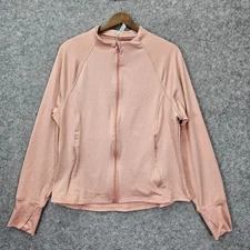 Full Zip Athletic Jacket Womens XL Pink Track Performance Stretch Thumbholes RBX