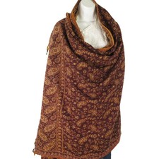 Paisley Throw/Shawl Handloomed Reversible Yak Sheep Wool Blend Brown  Amber