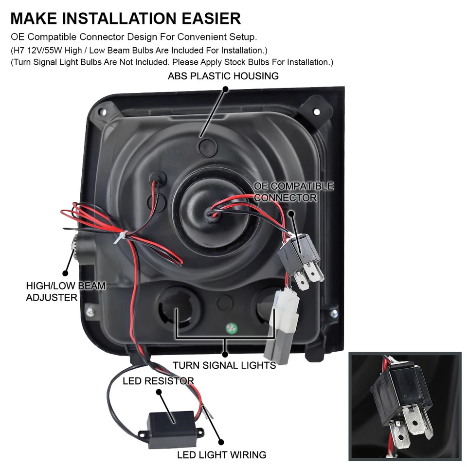 Black Fits 1997-2001 Jeep Cherokee LED Strip Projector Headlights Lamps 97-01 - Imagem 4 de 4