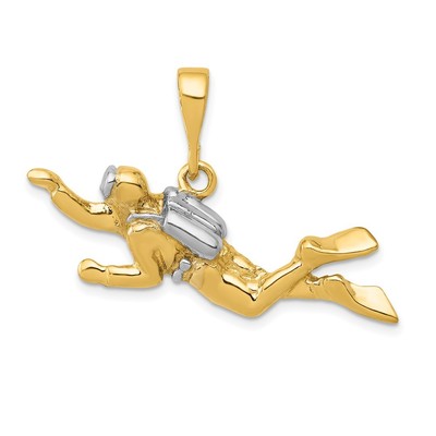 10K Gelbgold & weiß rhodiniert offener Taucher Anhänger 3,17gm
