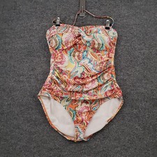 LRL Ralph Lauren Swimsuit Womens 10 Orange High Cut Paisley One Piece Beach