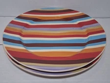 Pier 1 Urban Groove Stripe Hand Painted Earthenware Dinner Plates Set of 2