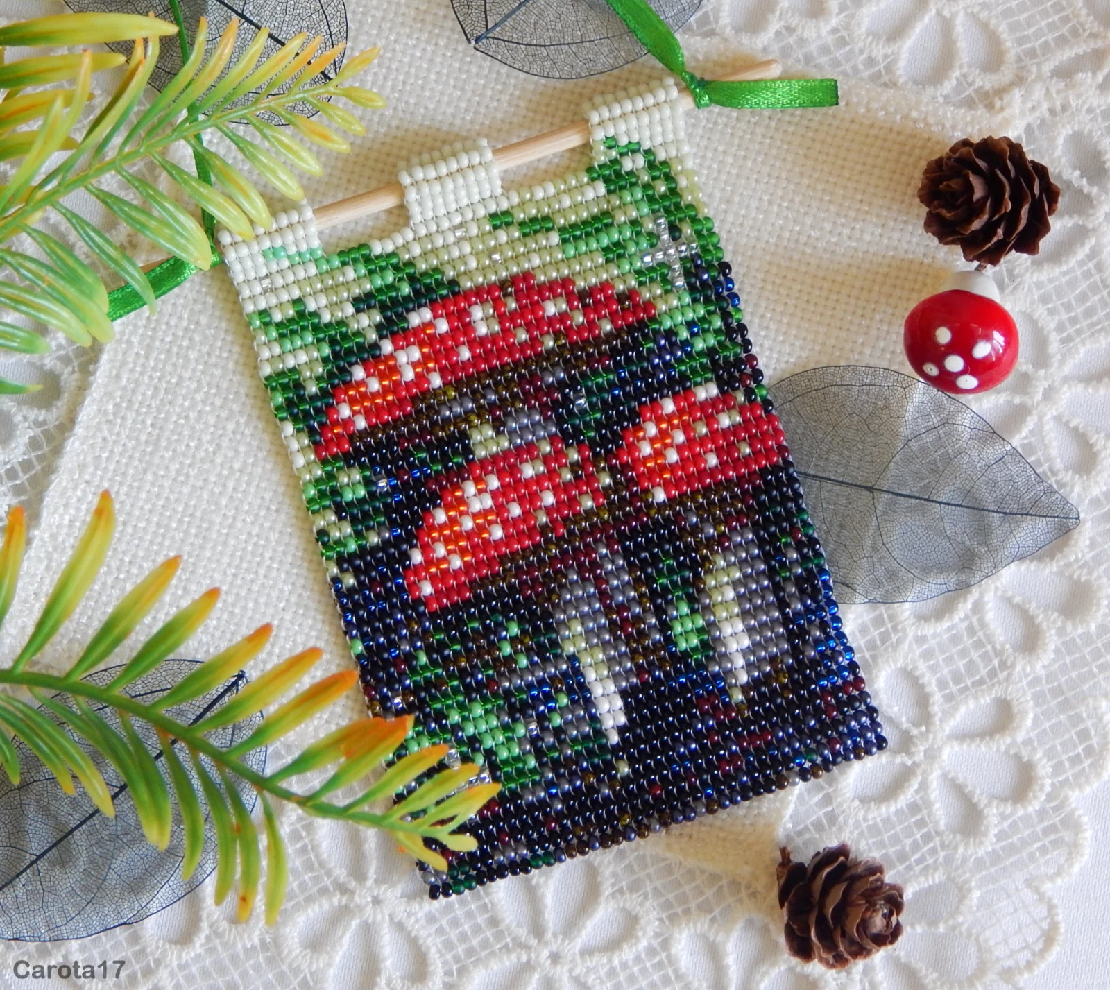 Bead painting fly agaric pennant for home decoration wall window  amanita rustic