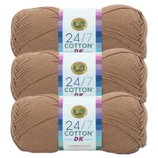 (3 Pack) Lion Brand Yarn 769-127N 24/7 Cotton DK Yarn, Cacao