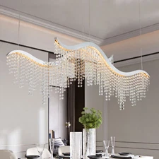 36.2'' LED Modern Dangling Wave Crystal Chandelier Ceiling Fixtures Pendant Lamp