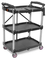 WEN 73065 Compact Foldable Service Utility Cart, Three Tier 165-Pound Capacity