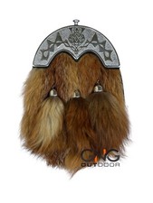 Men's Scottish Chrome Thistle Fur Sporran 3 Tassels Sporran With Chain Belt