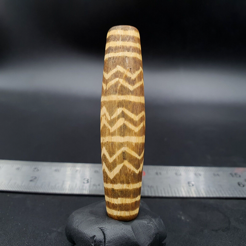 Perlina legno pietrificato Pumtek vecchia birmana dell'Asia meridionale 60 mm bellissimo motivo - Foto 1 di 9