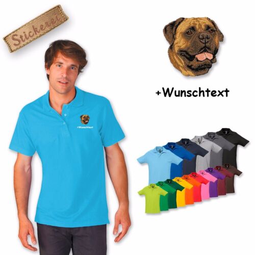 Poloshirt Shirt Baumwolle Stickerei Hund Bullmastiff + Wunschtext - Picture 1 of 19