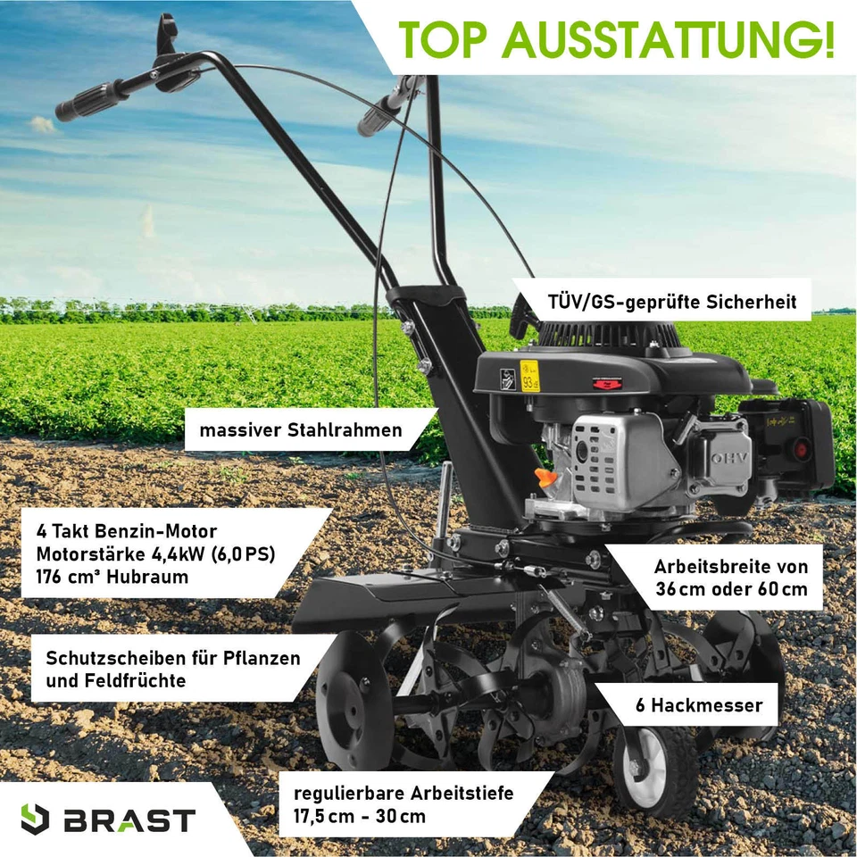 BRAST Motorhacke Benzin Ackerfräse Selbstantrieb Gartenfräse Bodenfräse AF5500N - Bild 2 von 4