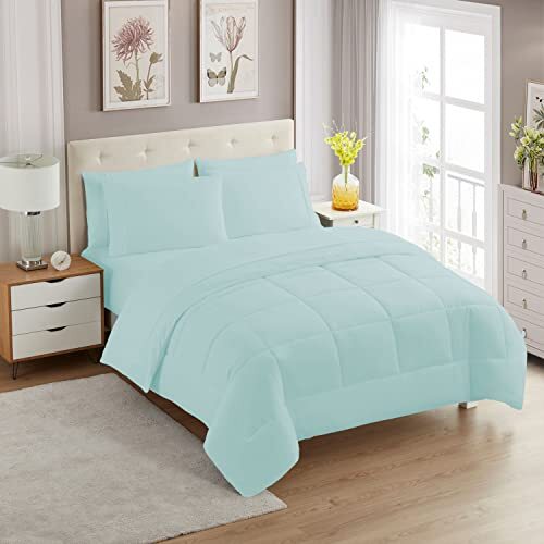 7 Piece Comforter Set Bag Solid Color All Season Soft Down Full 1 Aqua