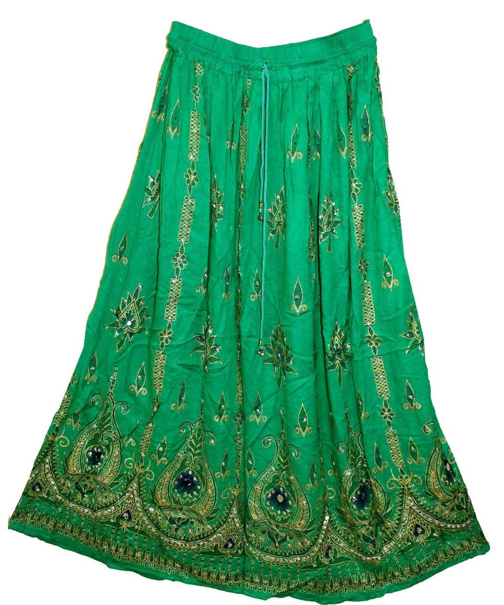 Plus Size XL/XXL/1X/2X Indian Ethnic Floral Sequin Maxi Skirt For